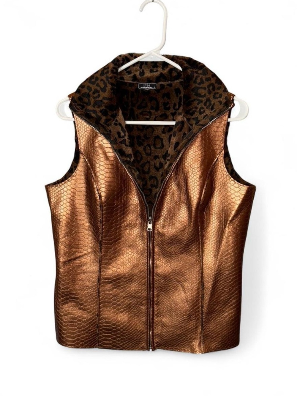 Lisa International Vest Bronze Snakeskin Leopard Print Faux Fur - Size Large (G)
